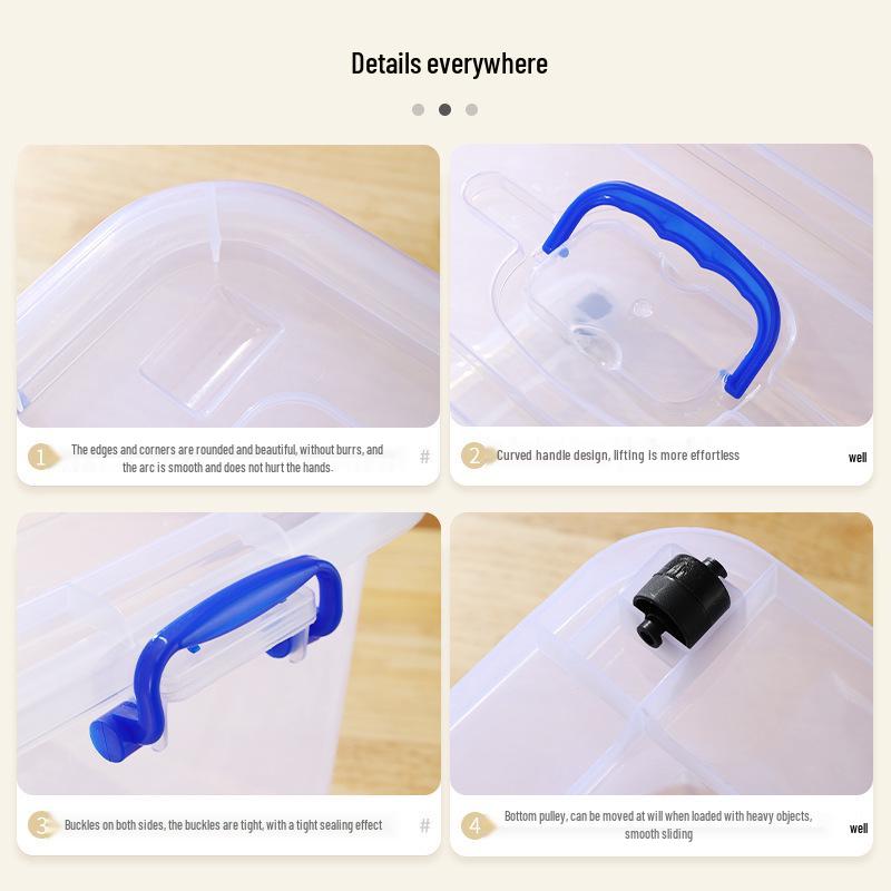 Extra Large Transparent Plastic Storage Box with Wheels for Clothes and Quilts