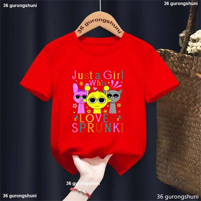 2025 Just A Girls Who Loves Sprunki Graphic Printed Tshirt Girls/Boys Funny Birthday Party T-Shirt Summer Solid T Shirt Top