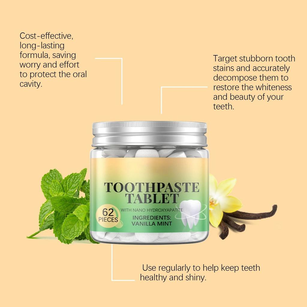 Vanilla Mint Toothpaste Tablets Deep Clean Teeth Stains Yellow Teeth Tartar Fresher Breath Portable Tooth Cleaning Tablets