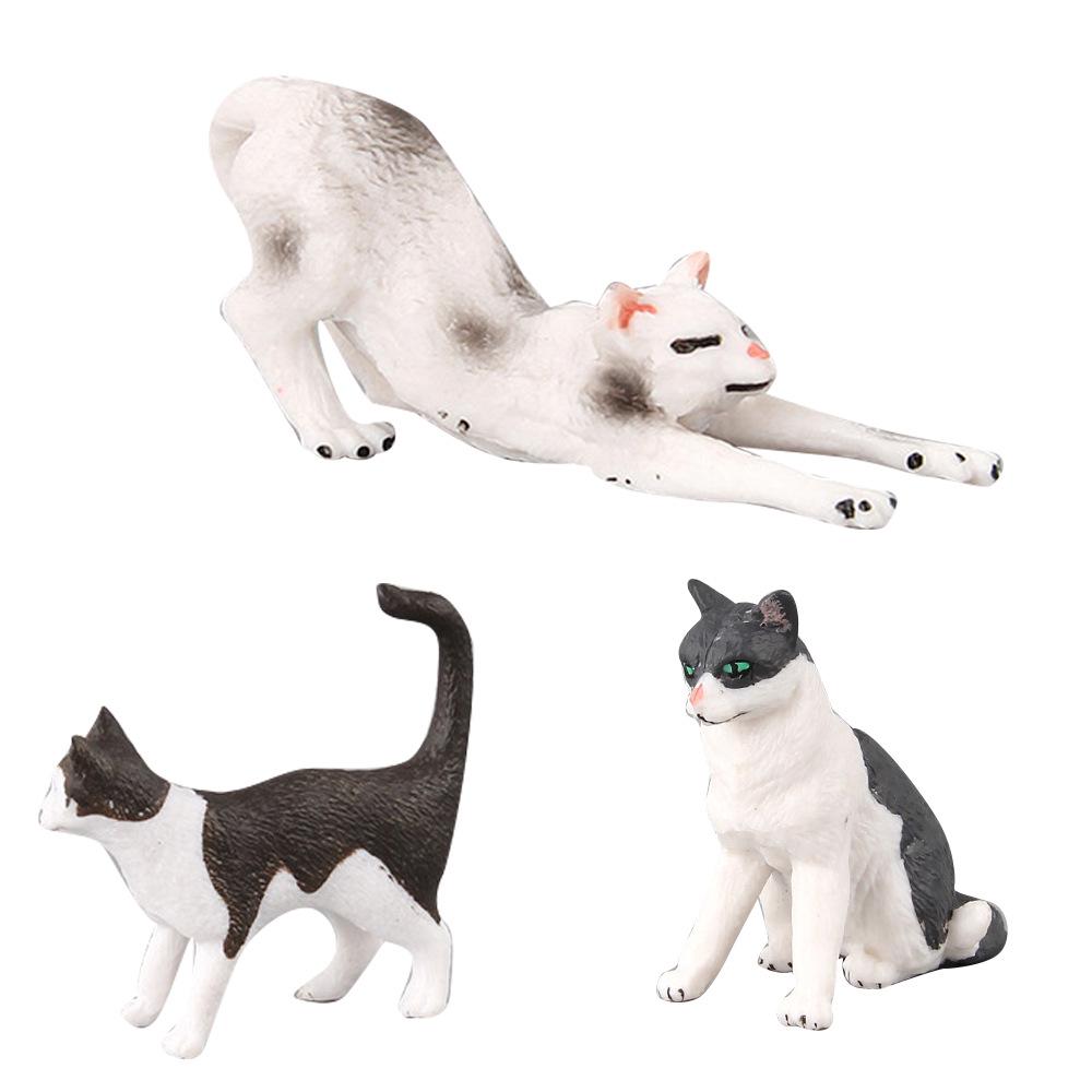 Children's Black and White Kitten Simulation Set - Toy Cat Figurine