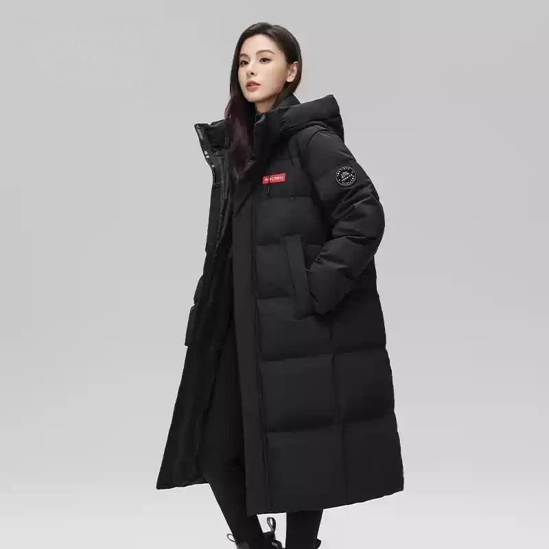 Winter Couple Thick Long Down Cotton Jacket, Unisex Stand Up Collar Hooded Warm Loose Jacket