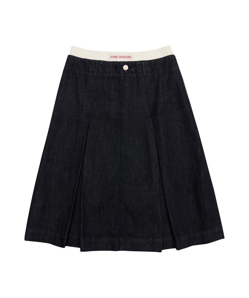 Ames Worldwide Denim Pleats Midi Skirt Deep Blue