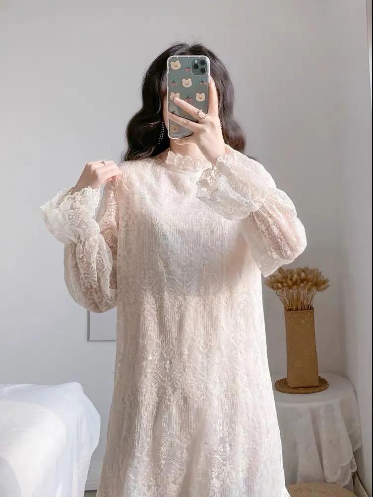 Elegantes Spitzen-Drape-Kleid mit Samtfutter für Herbst/Winter