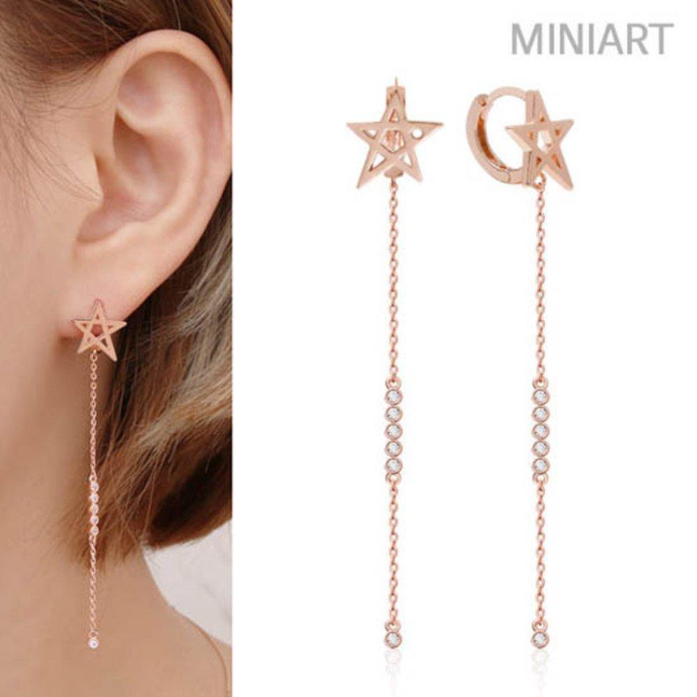 [] 14K Gold-Pin Rose Gold One-Touch Long Earrings Ms518