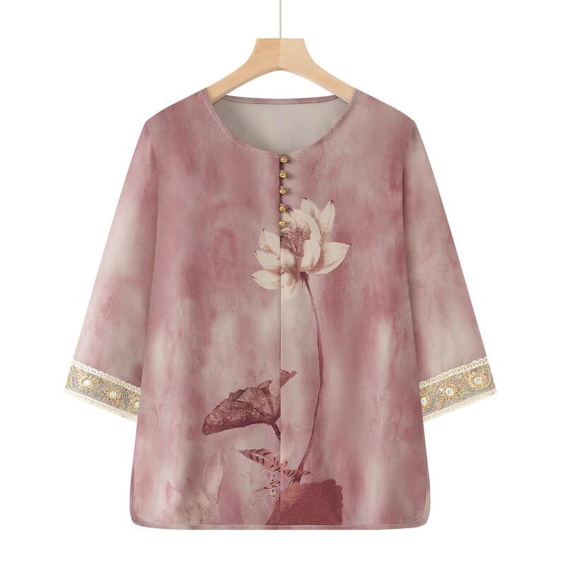 Elderly Women's Plus Size Chiffon Floral T-Shirt
