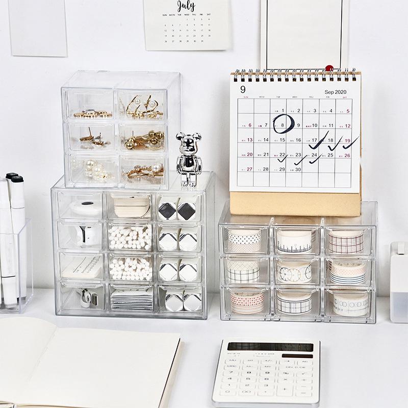 Transparent Makeup Organizer Cosmetic Storage Boxes Women Eyelid Tools Cotton Swab Jewelry Hair Accessories Display Case Drawer