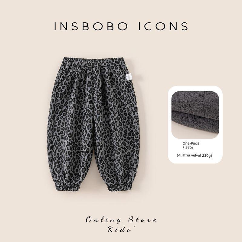 Insbobo Children s Pants Spring Girls  Casual Pants 2026 New Boys  Long Pants Spring and Autumn Fashion Children s Clothing Trend Gray Leopard Print (Winter Style) 130