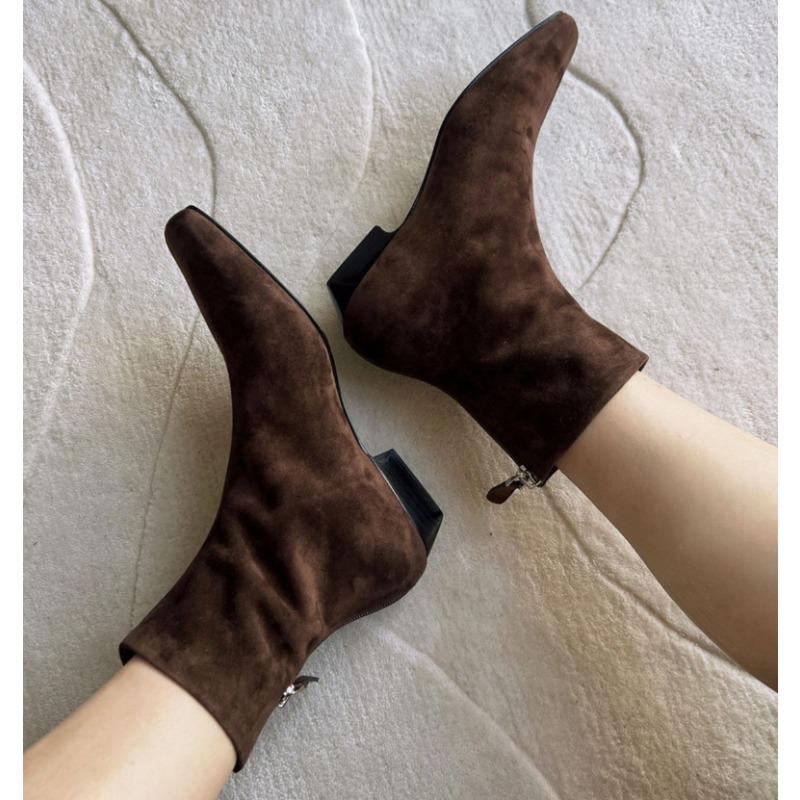 Autumn Winter Short Plush Women Ankle Boots Fashion Square Toe Short Booties Ladies Elegant Low Heels Zipper Booties