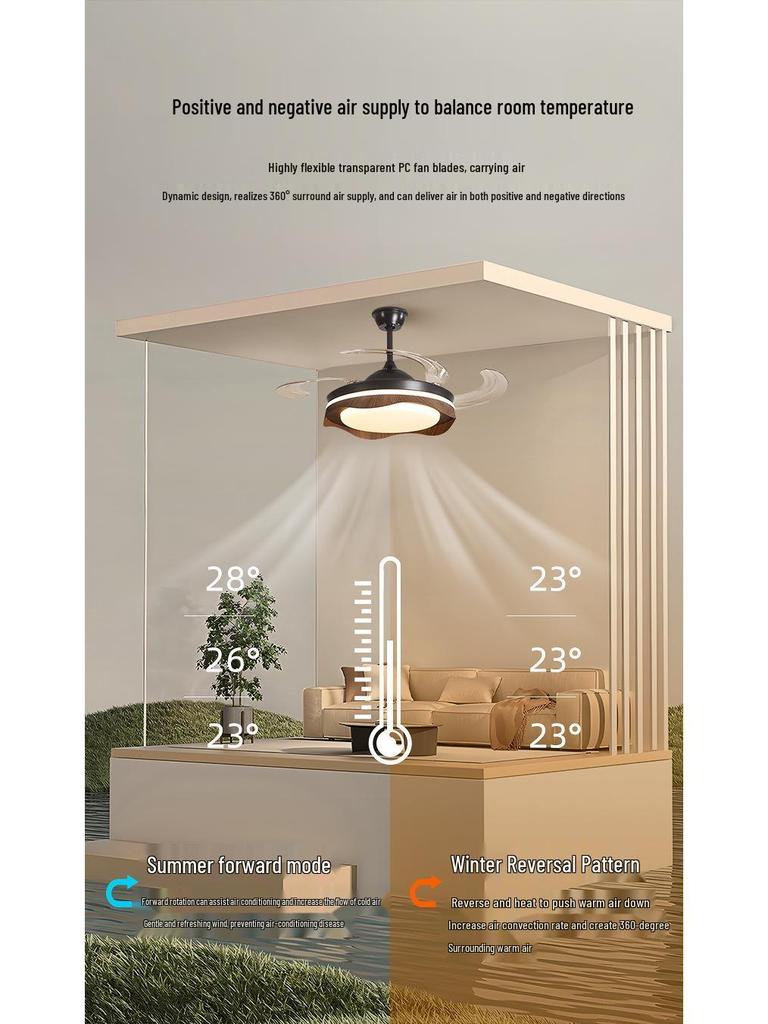 Chinese Style Silent Ceiling Fan with Light - Walnut Finish, Retro Design, High-End, Large Airflow for Bedroom or Restaurant.