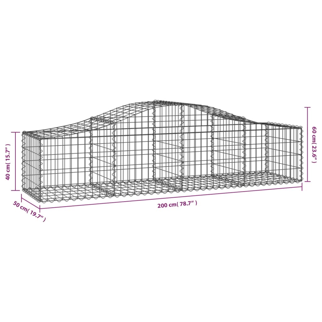 Gabion with High Arch 200x50x40 60 Cm Galvanized Iron