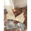 Women Thin Strap Deep V Backless Wireless Gathering Triangle Cup Bra