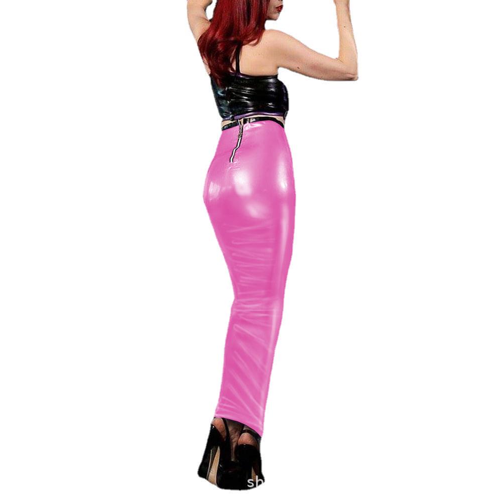 High-Waisted Faux Leather Latex Pencil Skirt