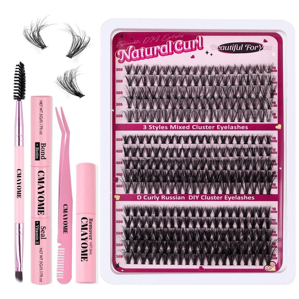 DIY Dense D-Curl False Eyelash Extension Set - Fluffy, Segmented & Curled Doll Lashes