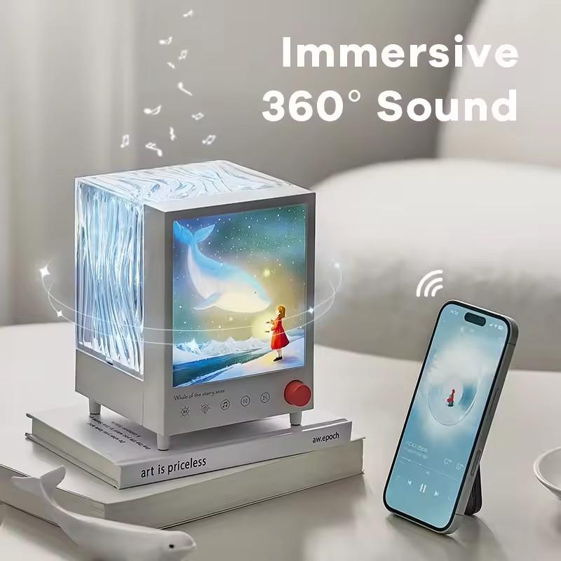 Aurora Box Projektor Nachtlicht Bluetooth Umgebungslicht mit Weißem Rauschen Stufenloses Dimmen Nachttischlampe für Schlafzimmerdeko