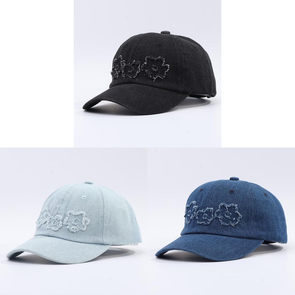 Cotton Denim Baseball Cap With Floral Embroidery For Summer Outdoor Casual Wear