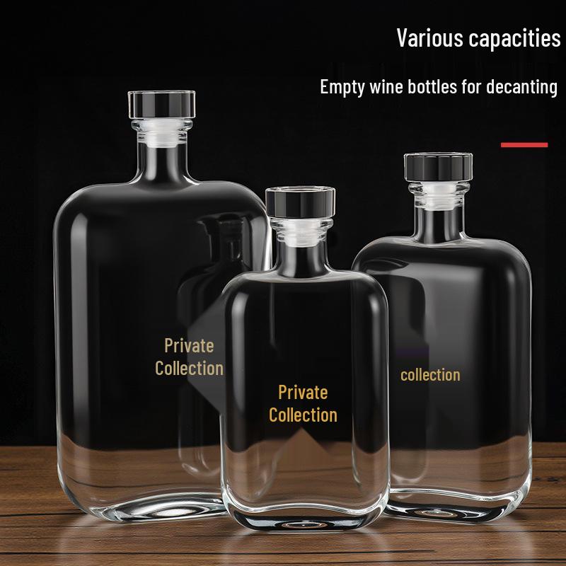 375ml Square Transparent Glass Baijiu Bottle with One Jin (500ml) Capacity, Sealed.