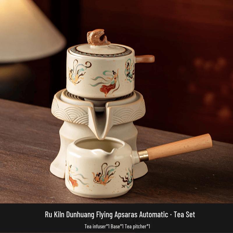 Chaxun Ru Kiln Dunhuang Flying Apsara Automatic Ceramic Tea Set