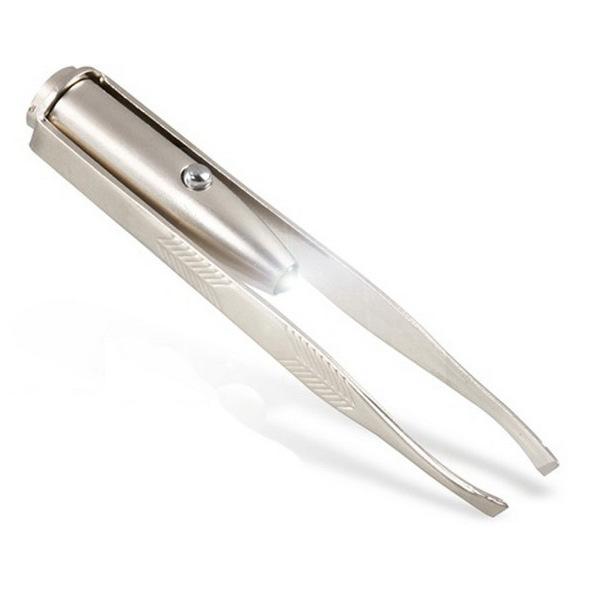 Edelstahl Make-Up LED Licht Slant Tip Haar Entfernung Wimpern Augenbrauen Pinzette Make-Up-Tool mit Batterie