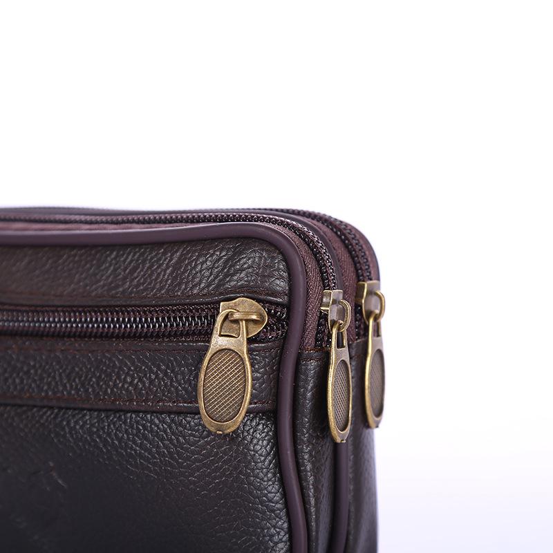 Men's Waterproof Leather Waist Bag with Coin & Key Compartments