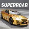 1/24 Nissan Skyline Ares GTR GT-R R34 Alloy Sports Car Model Diecast Metal Track Racing Car Vehicle Model Sound and Light Kids Toy Gift