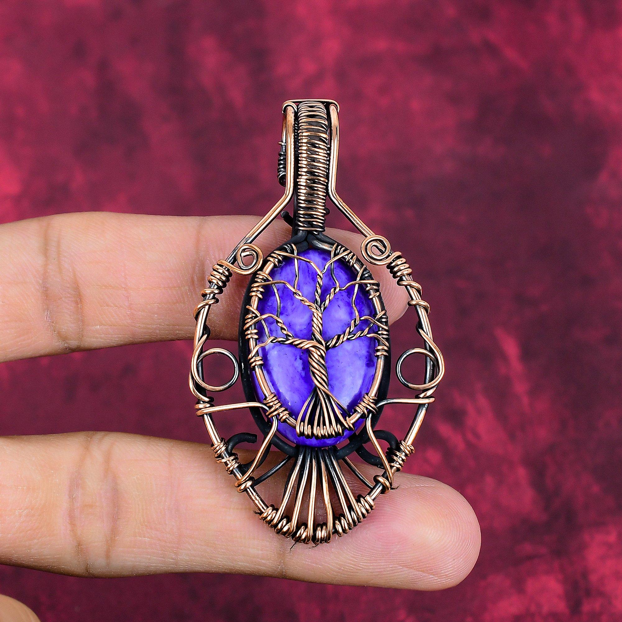 

Tree Of Life Charoite pendant Handmade Jewelry Copper Wire Wrap Gemstone Pendant
