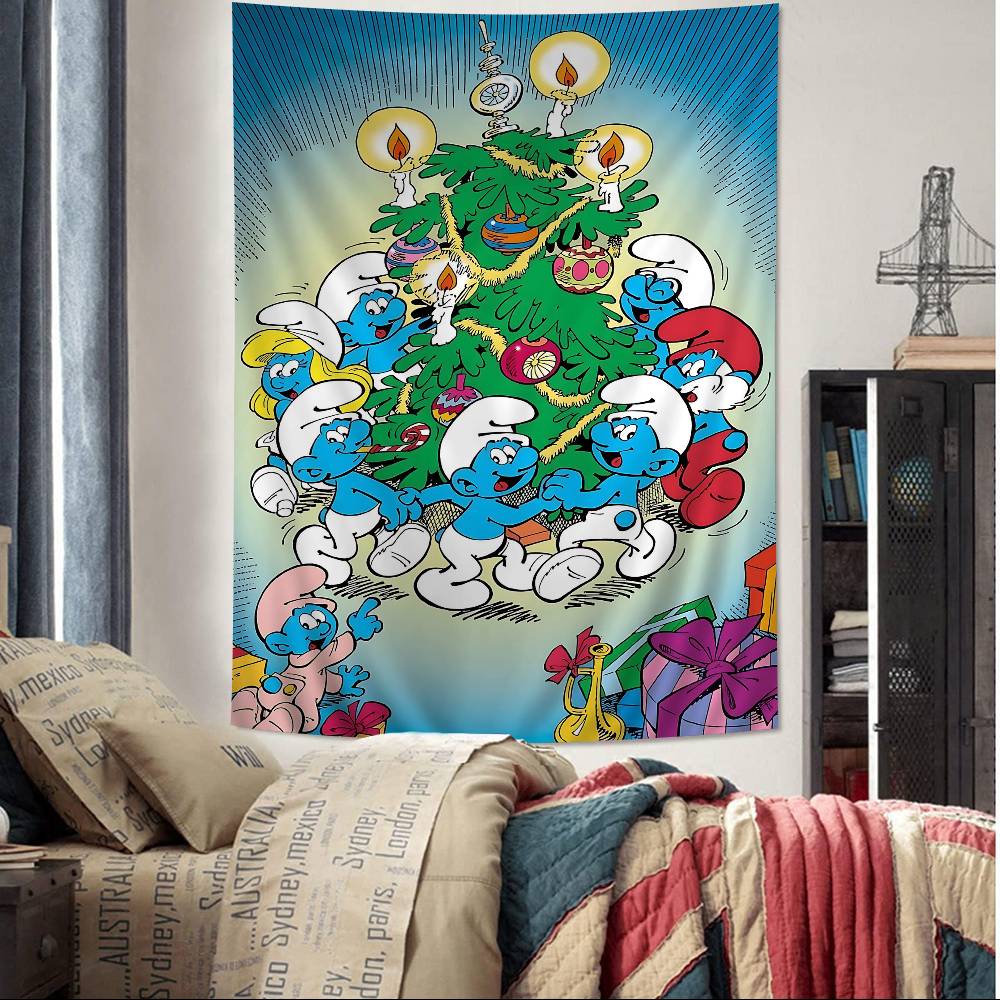 Cartoon SSmurfs Colorful Tapestry Wall Hanging Hanging Tarot Hippie Wall Rugs Dorm Wall Art Decor