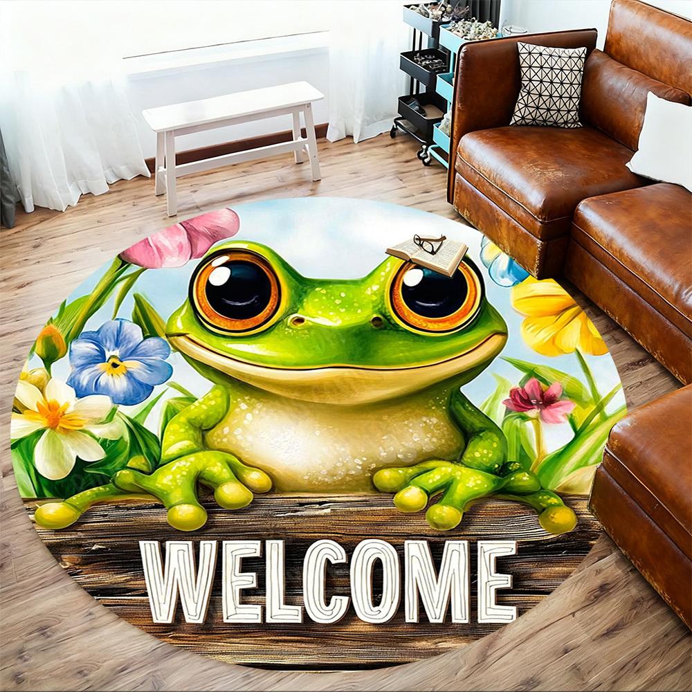 1PC frog welcome Office Round Area Rug, Under Office Chairs Bedroom Living Room Home Decor, Carpet for Office -1110054