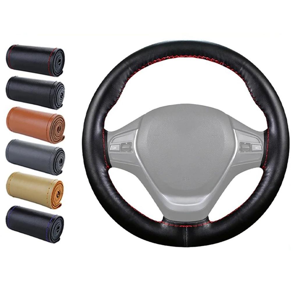 Car Steering Wheel Cover Braided PU Leather Thin Steering Wheel Cover Hand Sewing Diameter