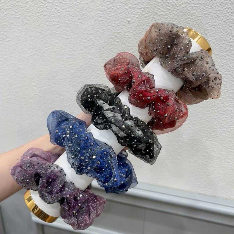 

5Pcs Women Sparkling Diamond Rubber Band Hair Rope Sweet Headband Rubber Band Hair Tie Ponytail Hair Rope Maruko Hair Accessory