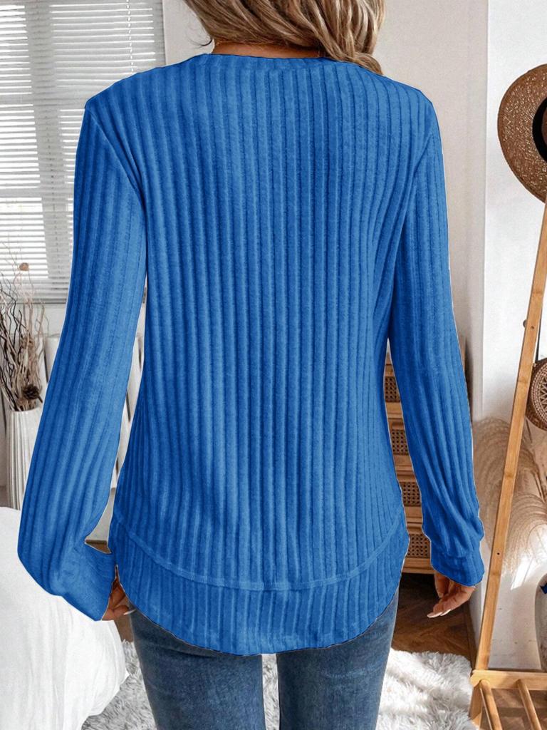 2025 Autumn Women's Long Sleeve Knit Pullover - Solid Color, European American Style, Versatile Round Neck
