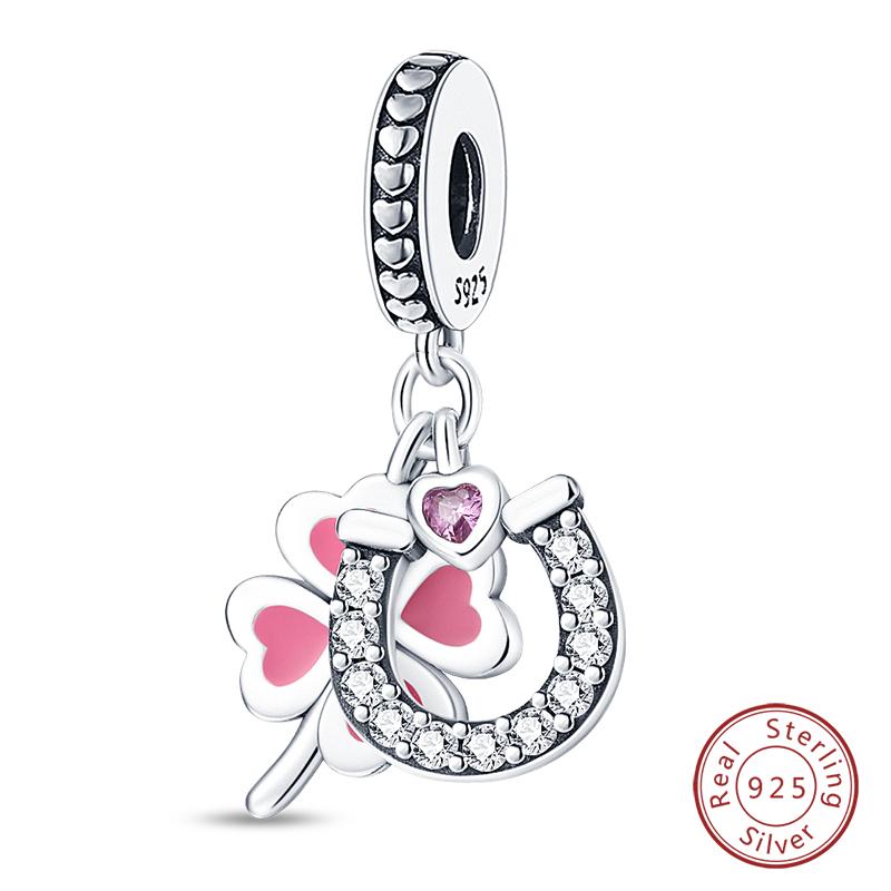 Fit 925 Silver Charms Beads Little Bear Lamb Little Flying Pig Pink Charms For Women DIY Birthday Jewelry Gift