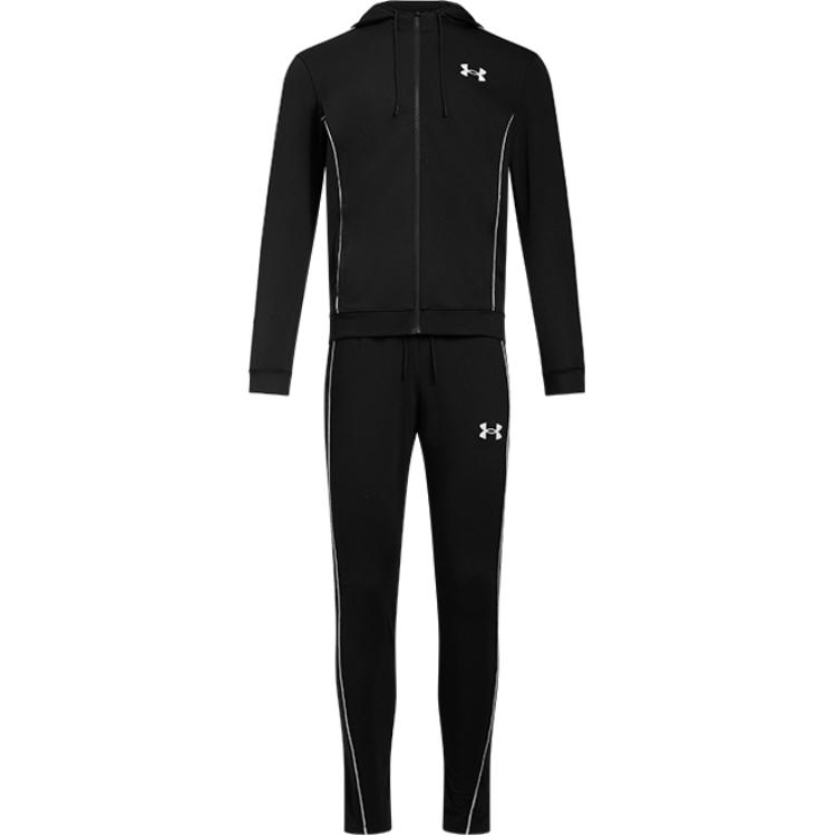 Under Armour Tracksuit Logo Hooded Long Sleeve Top Slim Comfortable Fashion Long Pants Casual Sports Set Men Tracksuits Black 1390152-001