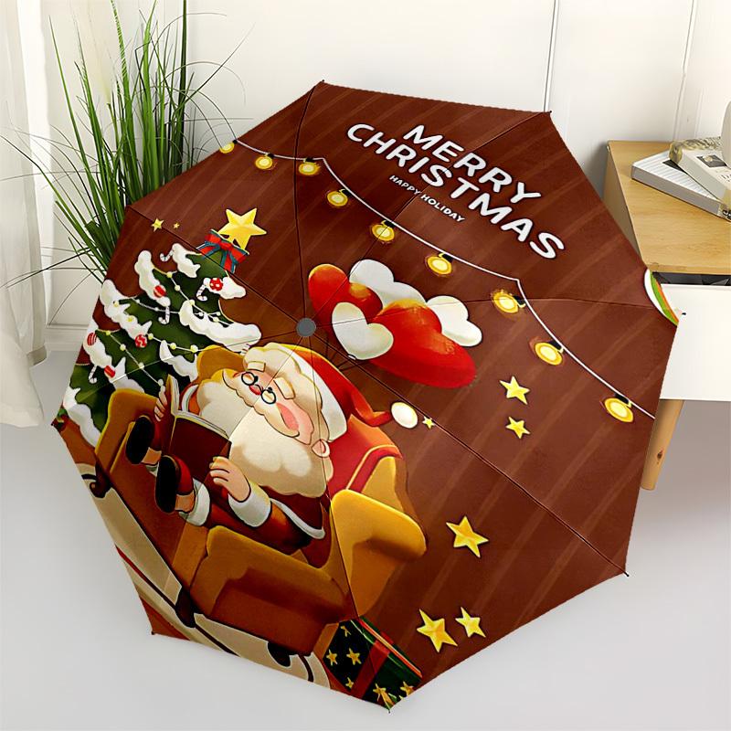 1pc Merry Christmas! Automatic Opening/Closing Umbrella with Foldable Design, 8-Bone Iron Frame, Outdoor Umbrella, Festive Gift for Fans, Travelers, D