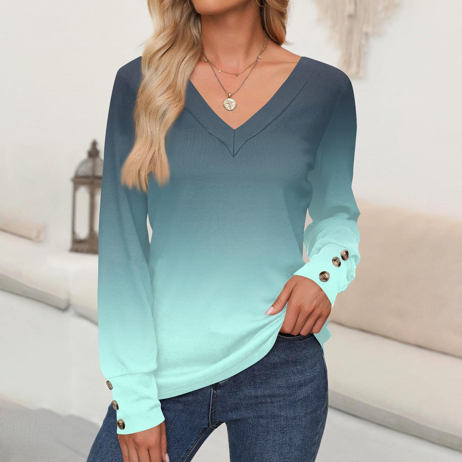 

Женские топы с цветочным принтом, рубашка с длинным рукавом и V-образным вырезом, повседневная свободная футболка, осенняя одежда M