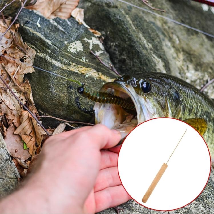 Portable Baits Needle Rigging Efficient Baiting Device with Wooden Handle for Freshwater & Saltwater Fishing