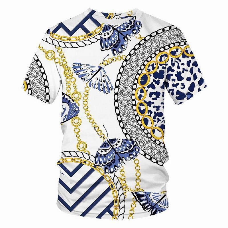Crystal Necklace Pattern T-shirt Leopard Jewelry 3D Printing T Shirt Round Neck Short Sleeves Summer For Men Street Fashion Tee