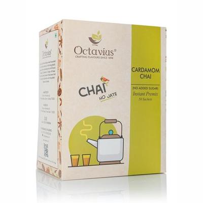 Octavius | Kardamom Premix Tee ohne Zuckerzusatz - 50 Beutel | Elaichi Chai | Wenig Zucker | Instant Tee