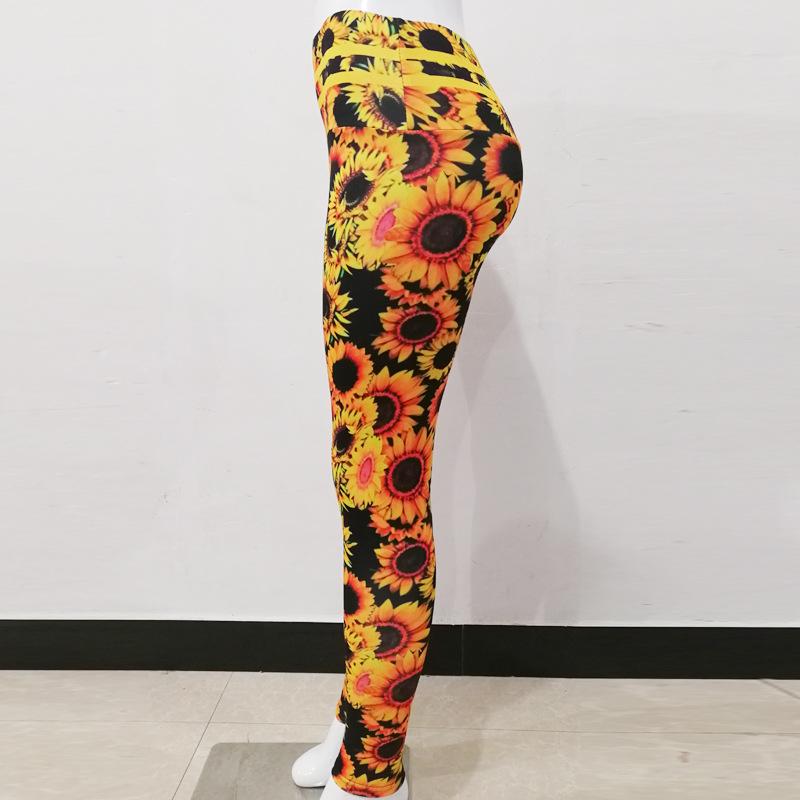 Sunflower digital print slim fit high waist sports yoga pants leggings with tight height and elasticity