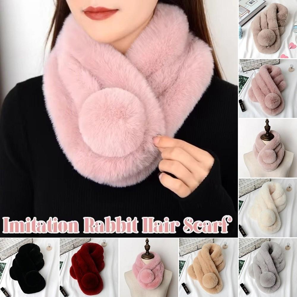 Faux Rabbit Fur Plush Neck Scarf Thicken Double-sided Neck Cover Cute Cross Scarf  Winter