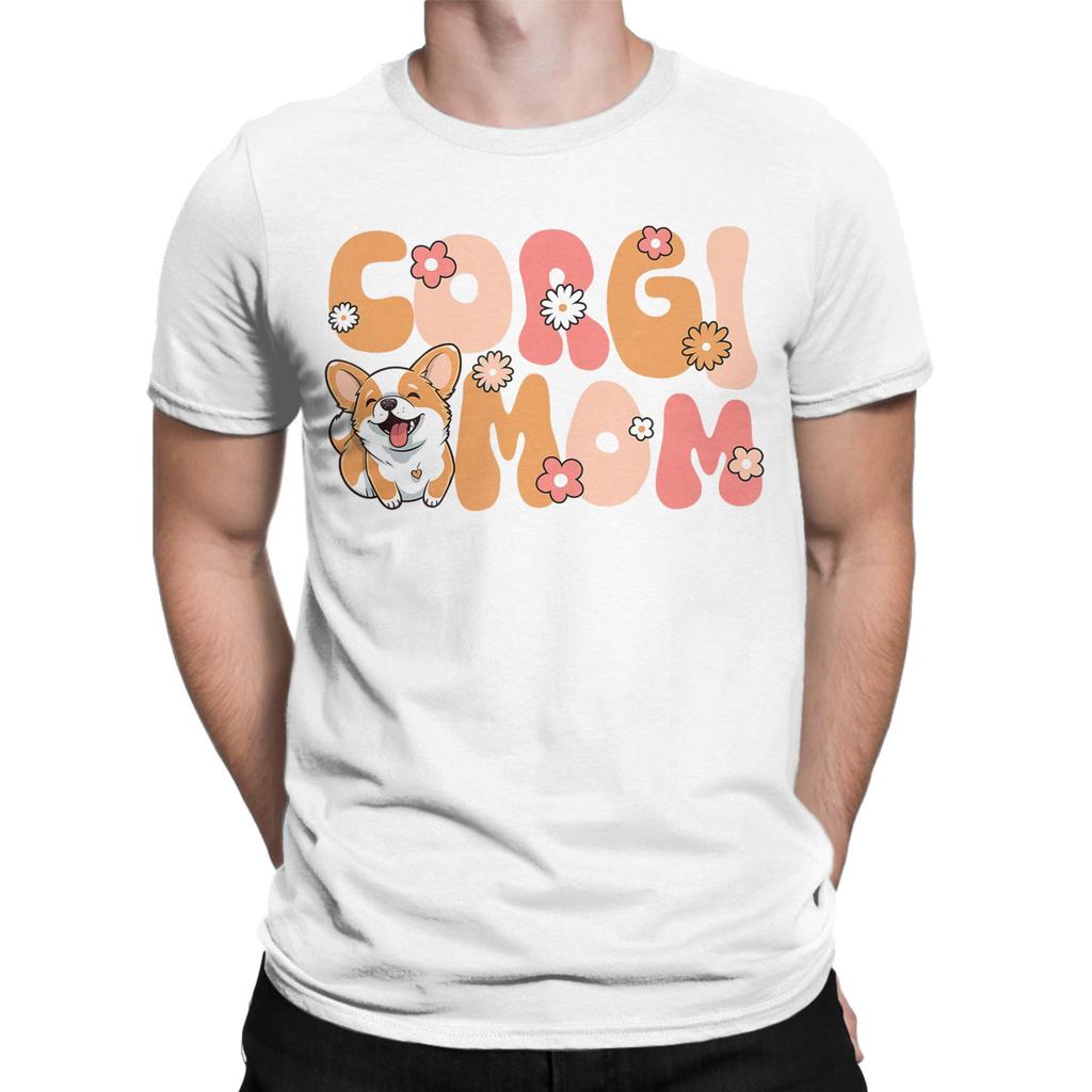 Corgi Mom Dog Flower Love T Shirts Unisex Unisex Pure Cotton Funny Tshirt Crewneck Tee Shirt Short Sleeve Clothes Graphic Printed