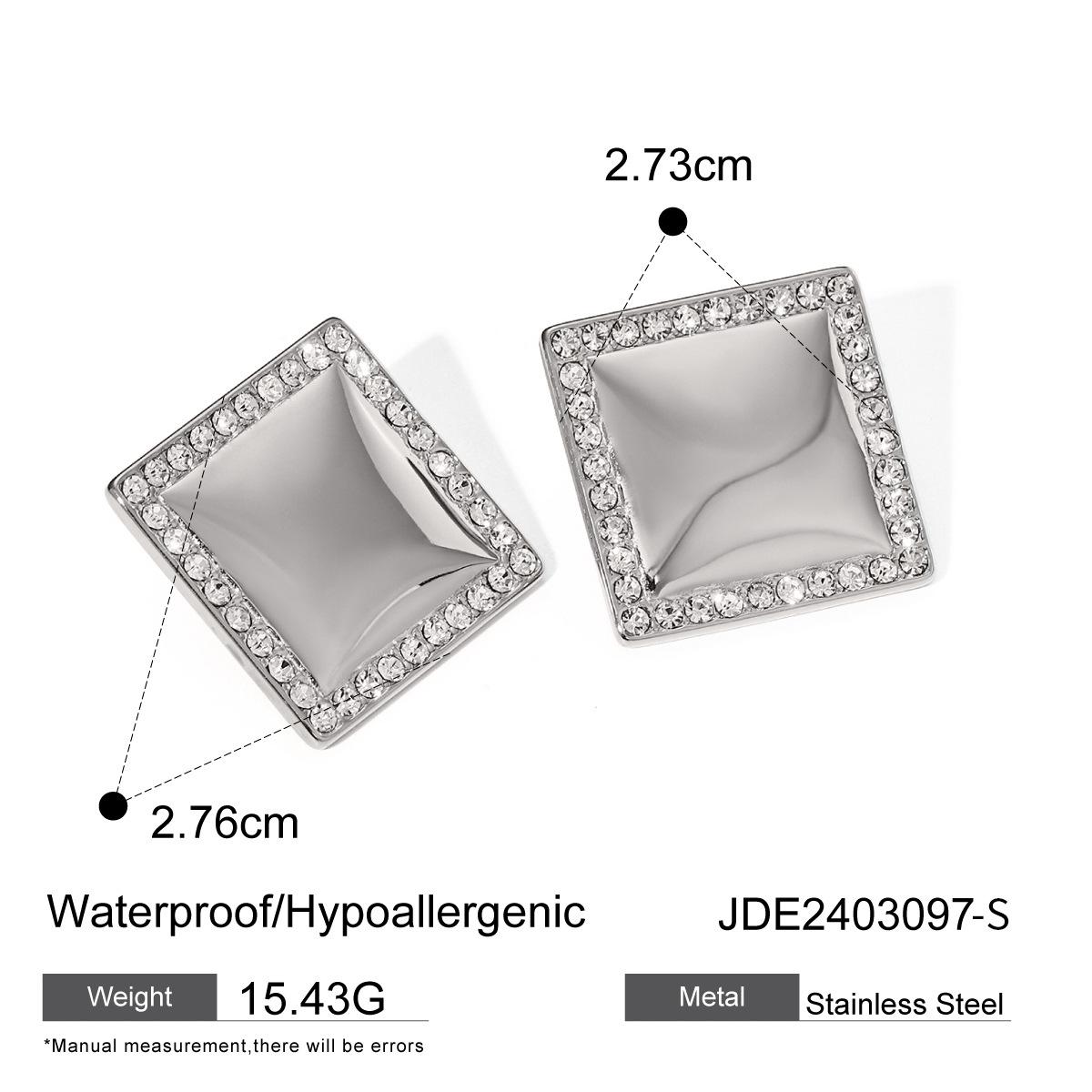 18k Gold Stainless Steel Square Diamond Earrings Simple and Cold Geometric Titanium Steel Earrings