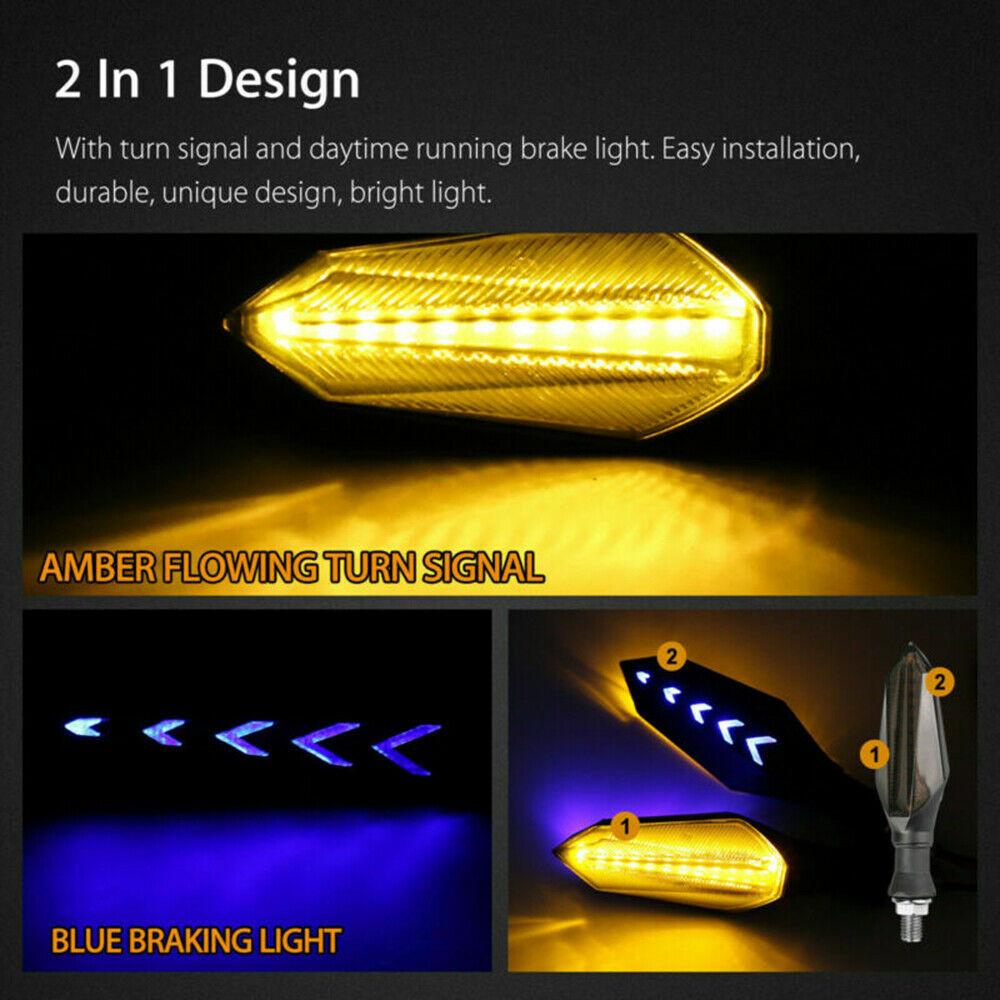 Universal Motorcycle LED Turn Signal Lamp Two Side Sequential Flowing Flash Indicator Lights Amber Running