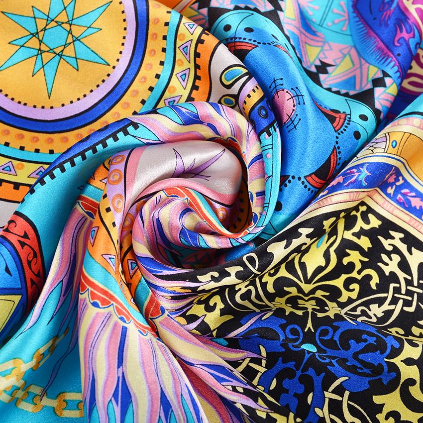 [Bysifa] Women'S Scarves New 100% Silk Scarf Fashion  Luxury Pure Silk Blue Scarf Shawl Spring Fall Winter Scarves 88*88Cm