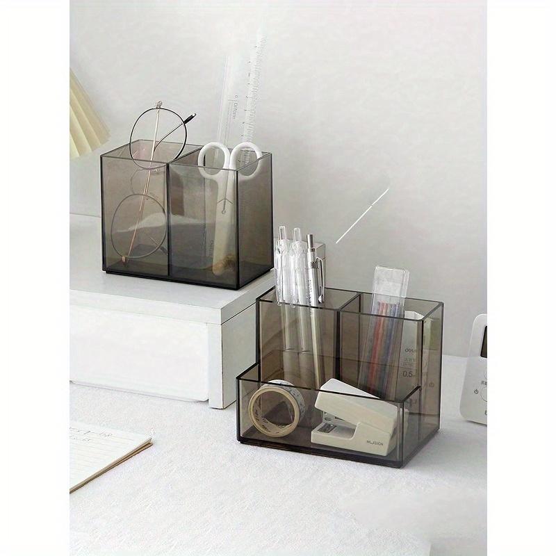 Clear Acrylic 3-Grid Pen Holder, Simple And Stylish Multifunctional Storage Box For Office And Student's Desk Back To School