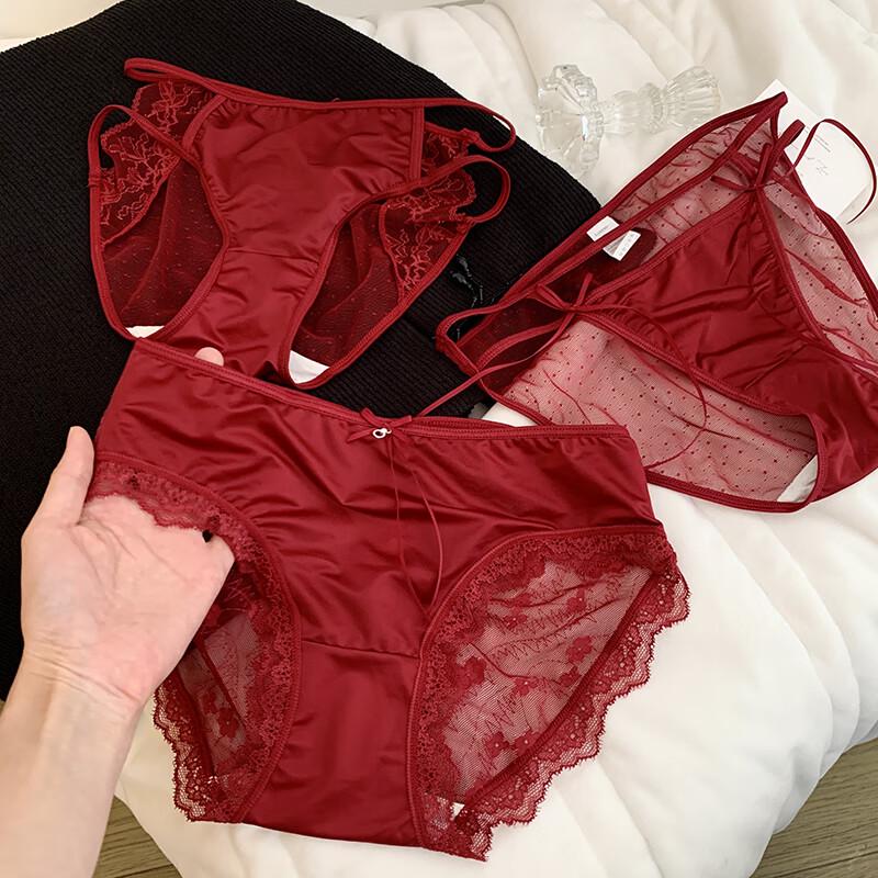 LANGSHA Women's Sexy Lace Mid-Waist Briefs (3-Pack)