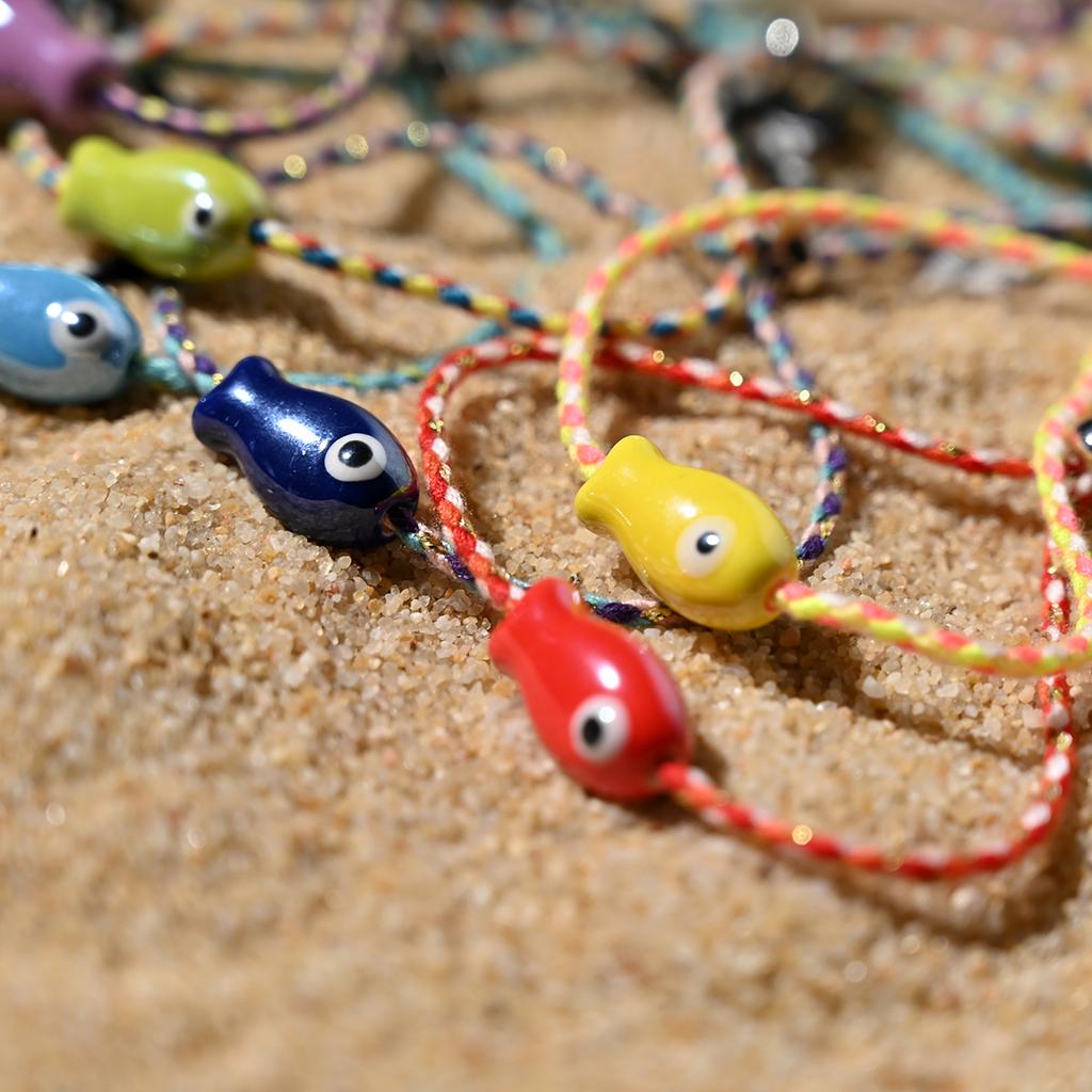 Trendy Multicolored Pull - String Ceramic Fish Bracelet Jewelry Women: Bohemian Style, Ideal for Wrist and Ankle