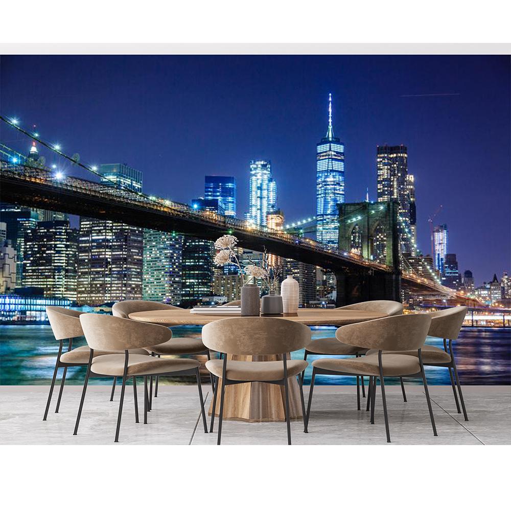 Modern 3d Removable Wallpaper Bridge City Night Wall Murals Wall Stickers For Living Room Bedroom Wall Decor Mural
