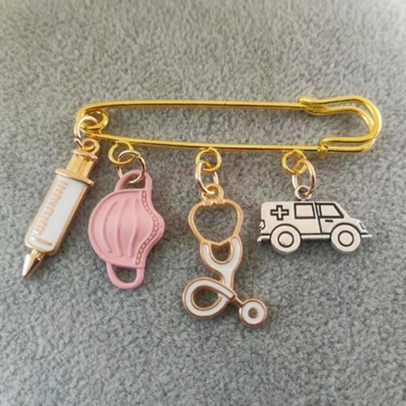

Модная брошь доктор, медицинский инструмент, стетоскоп, шприц, кулон, медсестра, медицинские подарки, брошь, сувенирные украшения розовый