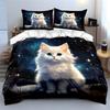 3Pcs White Cat With Starry Backdrop Duvet Cover Set With 3D Printing Design Soft Polyester Bedding Set All-Season Comfort