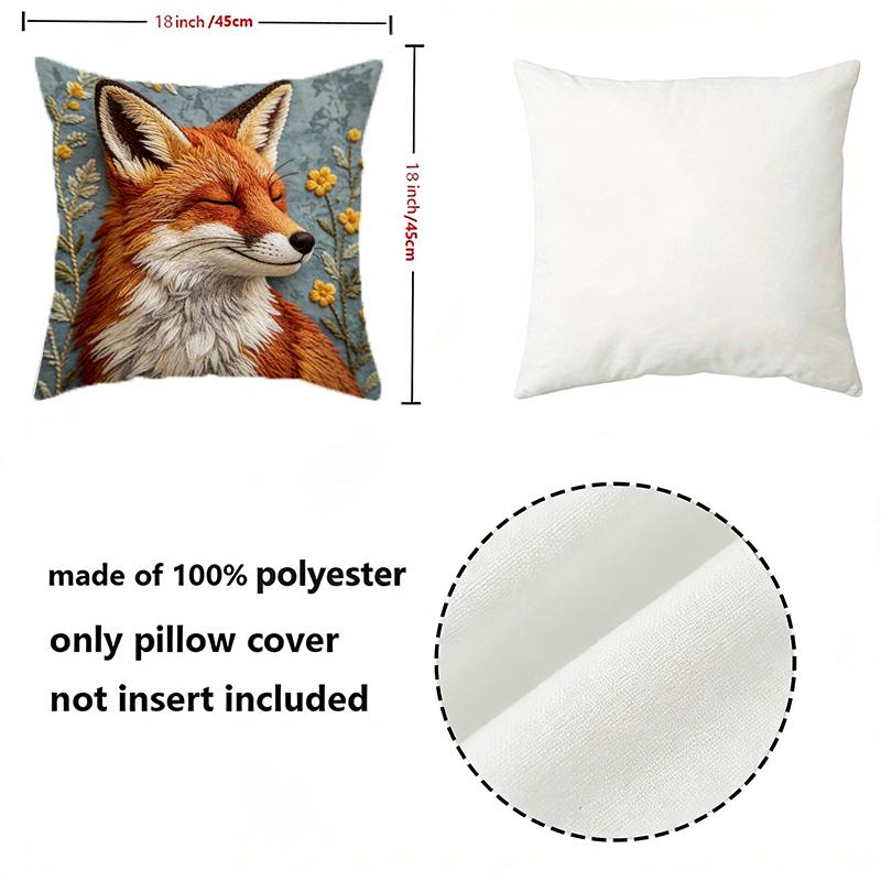 Cute Embroidery Style Fox Floral Throw Pillow Covers Pattern Cushion Cover Suitable for Sofa Bedroom Car Pillow Cover